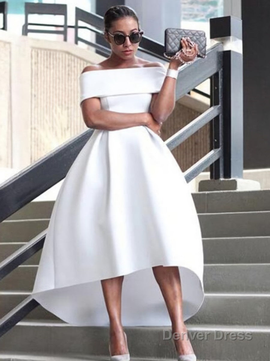A Line Off The Shoulder Asymmetrical Satin Prom Dresses