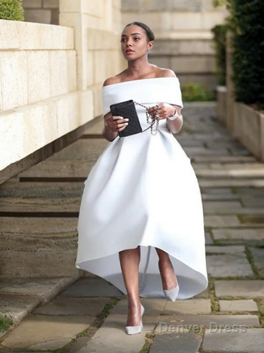 A Line Off The Shoulder Asymmetrical Satin Prom Dresses