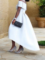 A Line Off The Shoulder Asymmetrical Satin Prom Dresses