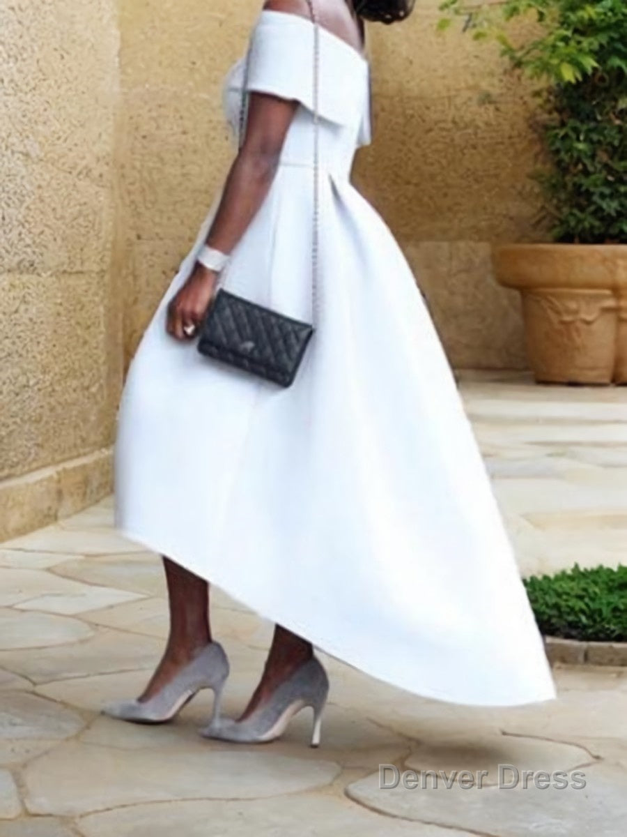 A Line Off The Shoulder Asymmetrical Satin Prom Dresses
