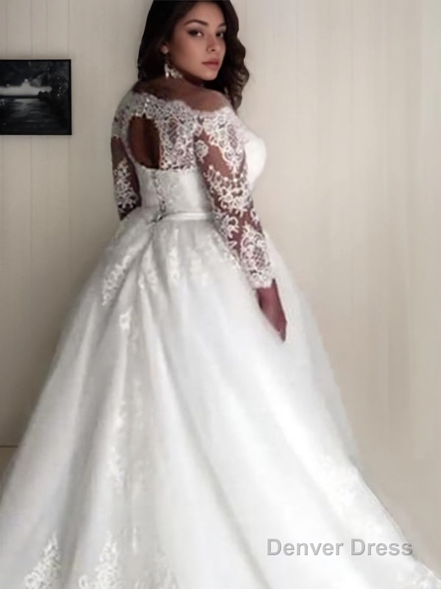 A-Line/Princess Off-the-Shoulder Court Train Tulle Wedding Dresses With Belt/Sash Secondary image