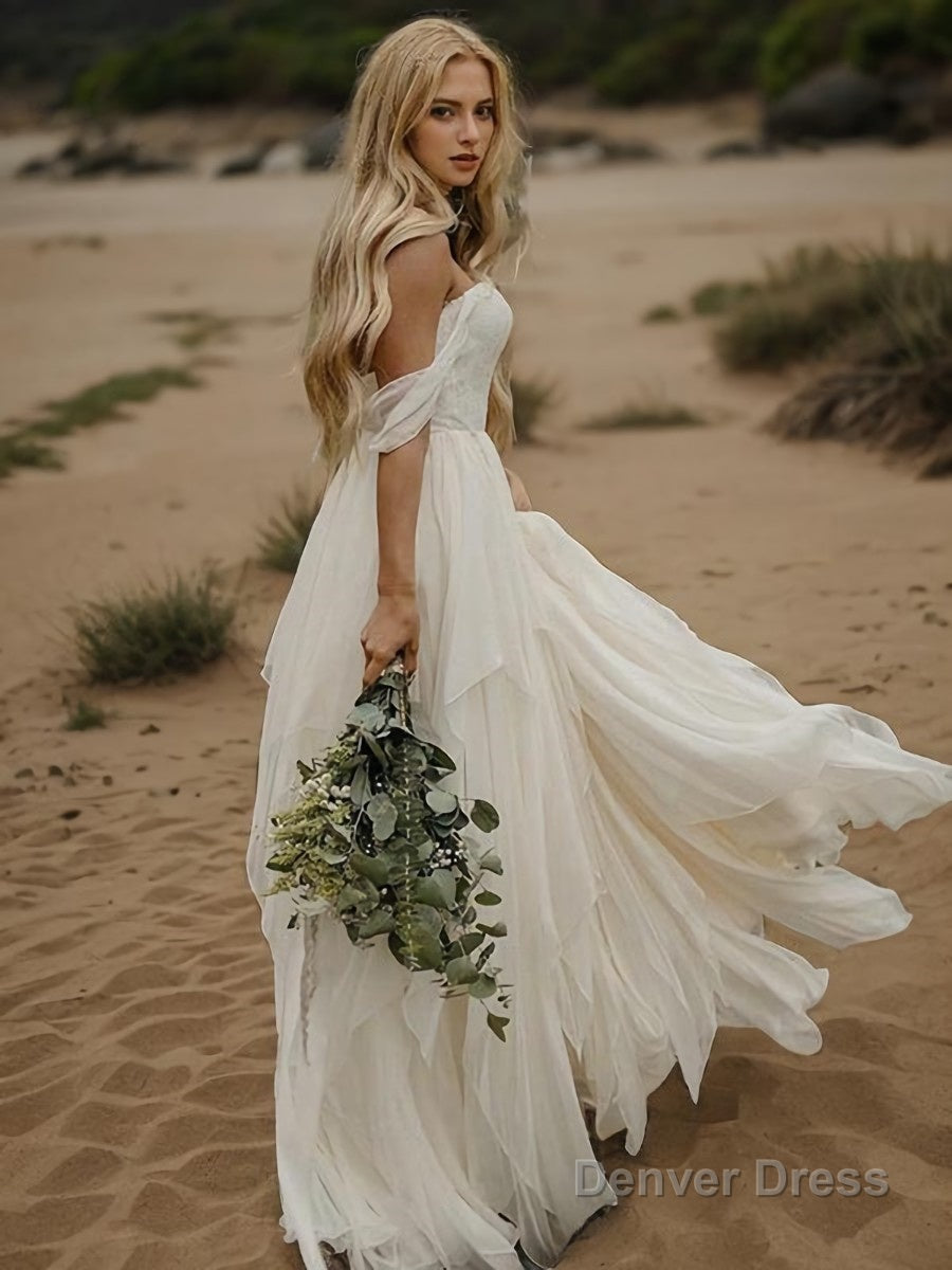 A Line Off The Shoulder Floor Length Chiffon Wedding Dresses Main image