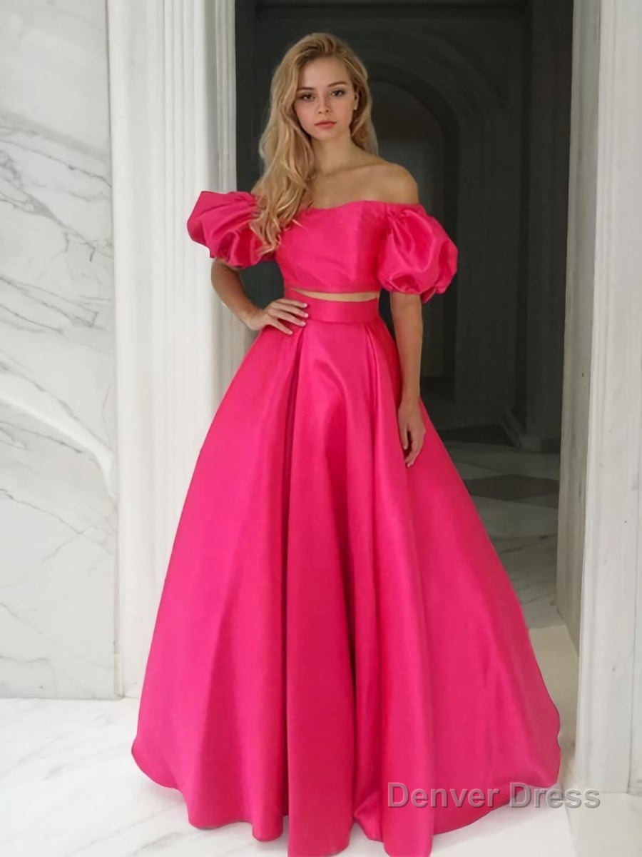 A Line Off The Shoulder Floor Length Satin Prom Dresses