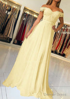 A Line Off The Shoulder Short Sleeve Sweep Train Chiffon Prom Dresses With Beading Appliqued