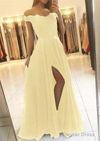 A Line Off The Shoulder Sleeveless Long Floor Length Chiffon Prom Dresses With Beading Split