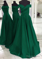 A Line Off The Shoulder Sleeveless Sweep Train Satin Prom Dresses