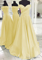 A Line Off The Shoulder Sleeveless Sweep Train Satin Prom Dresses