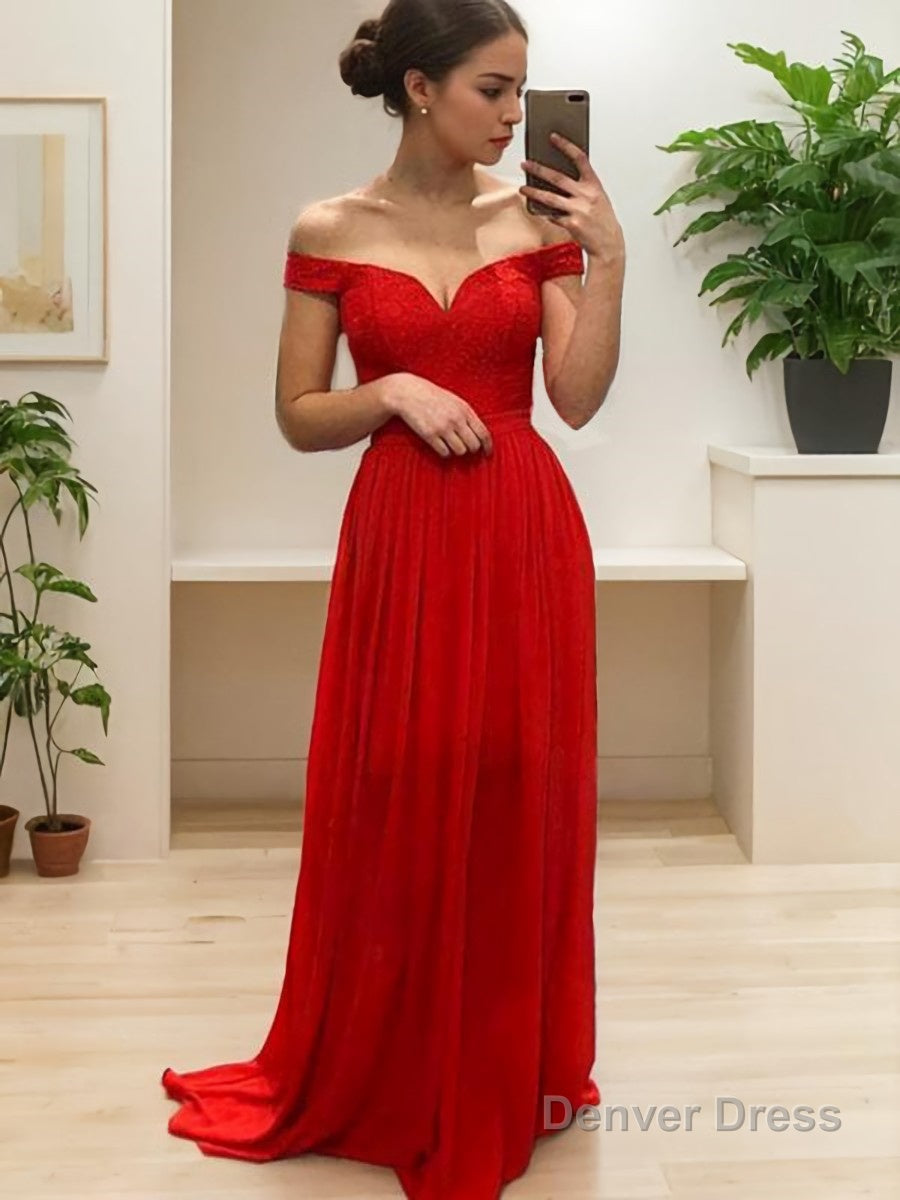 A Line Off The Shoulder Sweep Train Chiffon Prom Dresses Main image