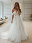 A Line Off The Shoulder Sweep Train Tulle Wedding Dresses