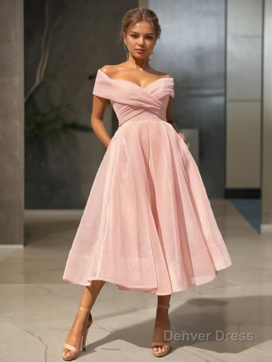 A Line Off The Shoulder Tea Length Homecoming Dresses