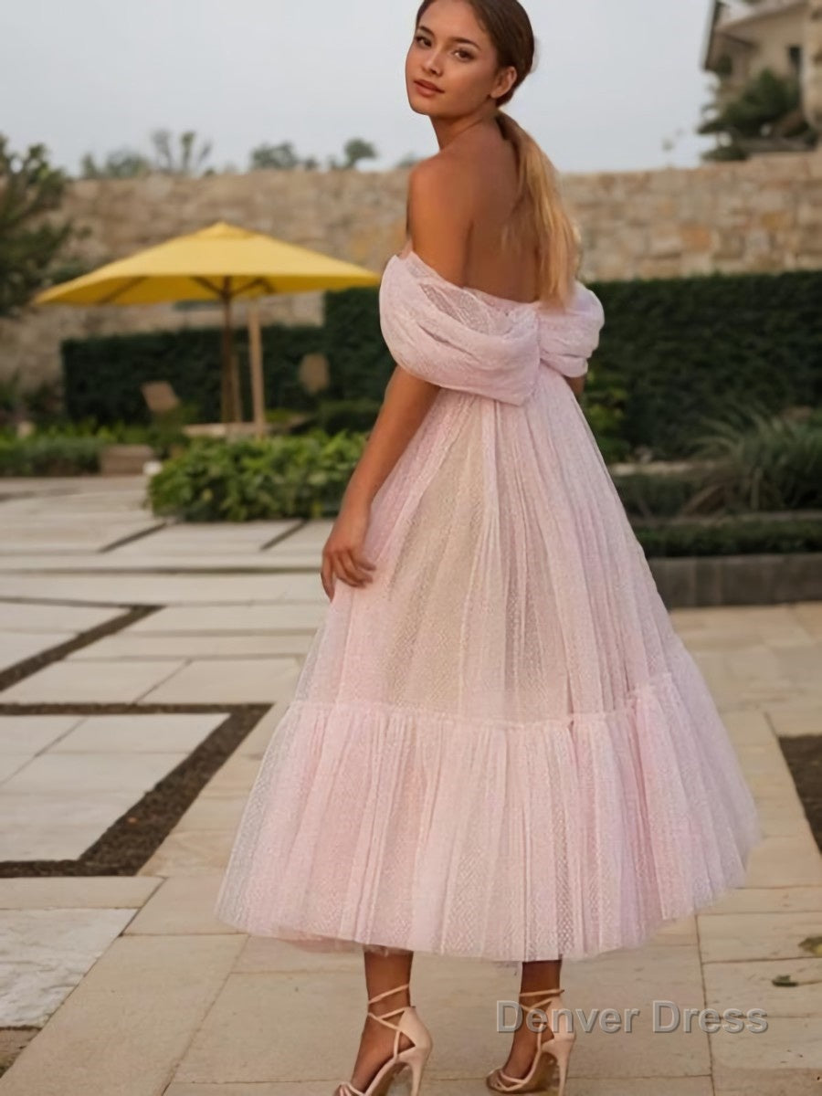A Line Off The Shoulder Tea Length Tulle Homecoming Dresses With Ruffles Secondary image