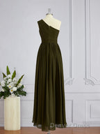 A Line One Shoulder Asymmetrical Chiffon Bridesmaid Dresses with Pleated