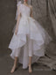A Line One Shoulder Asymmetrical Tulle Wedding Dresses With Appliques Lace