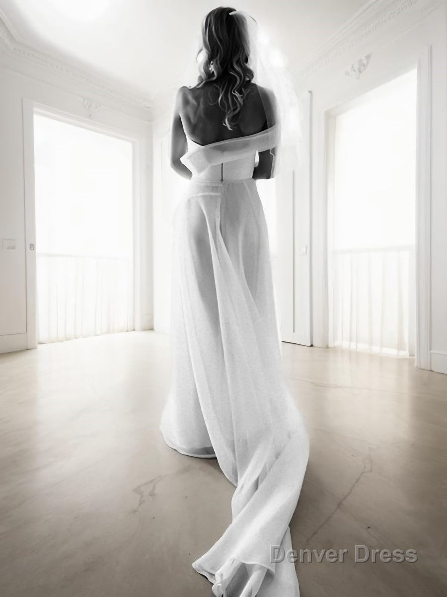 A Line One Shoulder Court Train Organza Wedding Dresses Secondary image