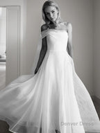 A Line One Shoulder Court Train Organza Wedding Dresses