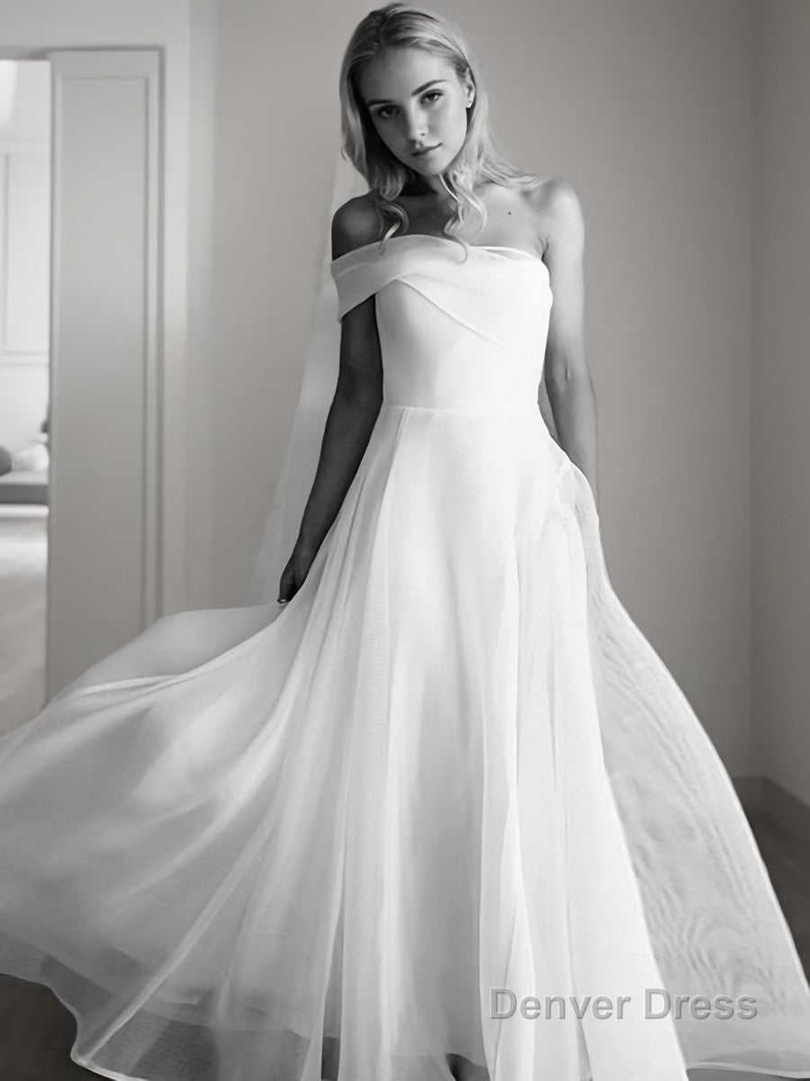 A Line One Shoulder Court Train Organza Wedding Dresses
