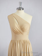 A Line One Shoulder Floor Length Jersey Bridesmaid Dresses with Leg Slit