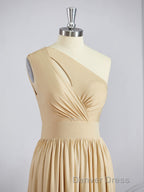 A Line One Shoulder Floor Length Jersey Bridesmaid Dresses with Leg Slit