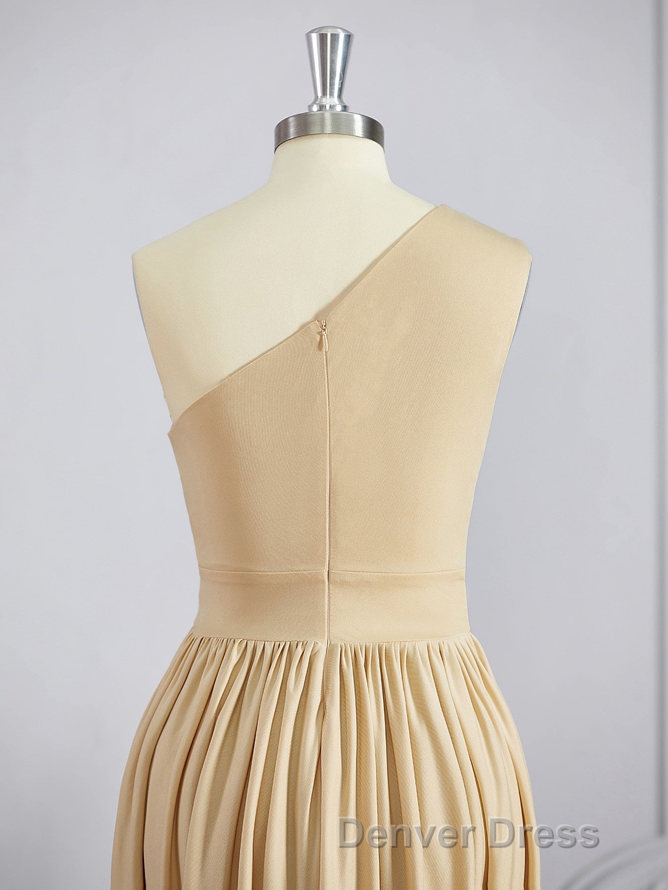 A Line One Shoulder Floor Length Jersey Bridesmaid Dresses with Leg Slit