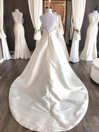 A Line Satin Ruffles Sweetheart Sleeveless Sweep Brush Train Wedding Dresses