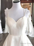 A Line Satin Ruffles Sweetheart Sleeveless Sweep Brush Train Wedding Dresses