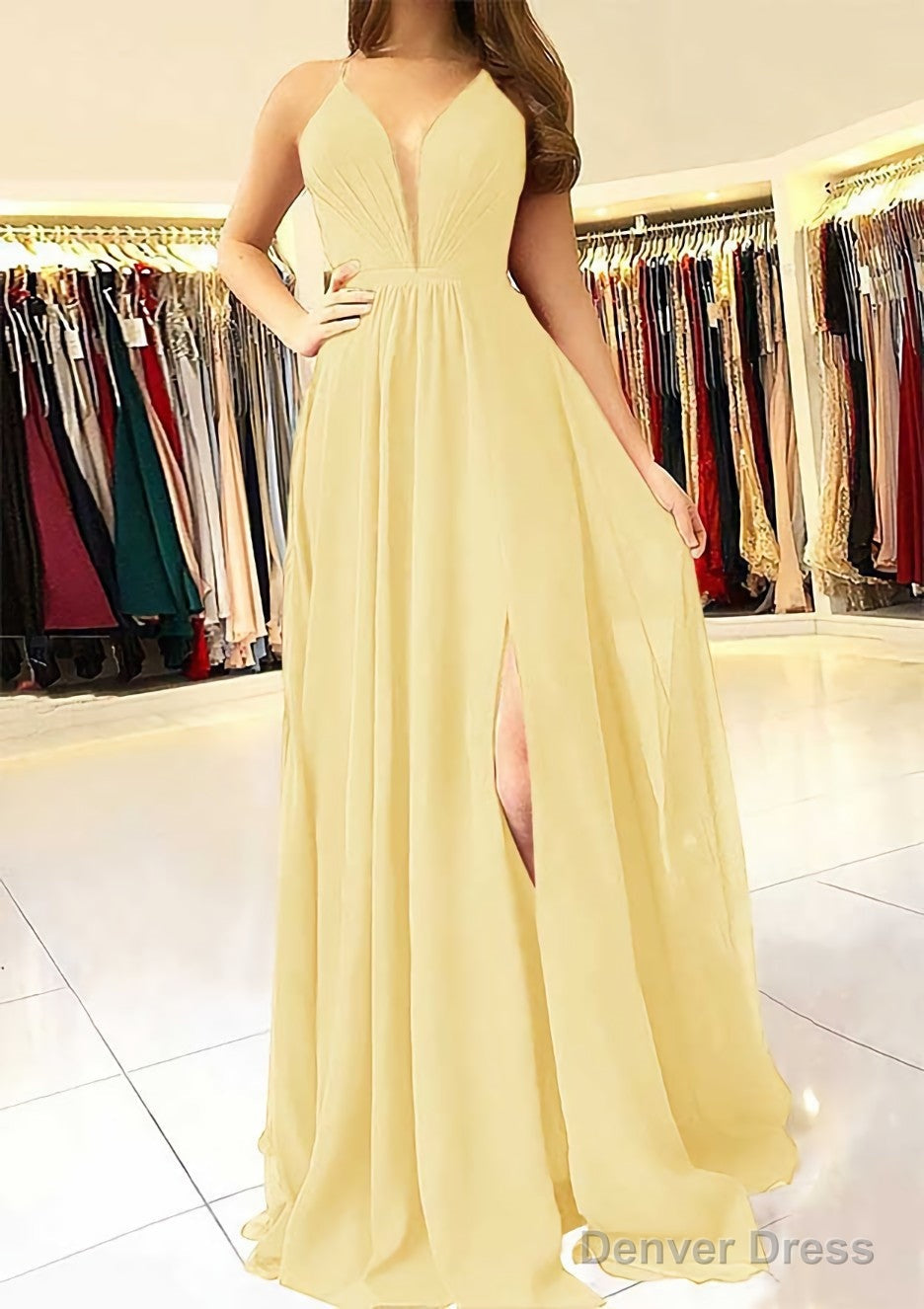 A-line/Princess Scalloped Neck Sleeveless Long/Floor-Length Chiffon Prom Dresses With Split