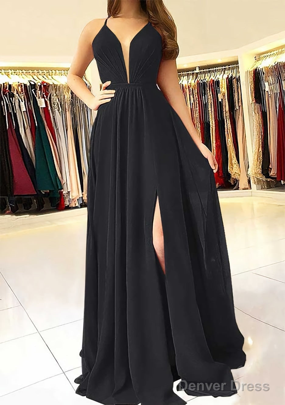 A-line/Princess Scalloped Neck Sleeveless Long/Floor-Length Chiffon Prom Dresses With Split