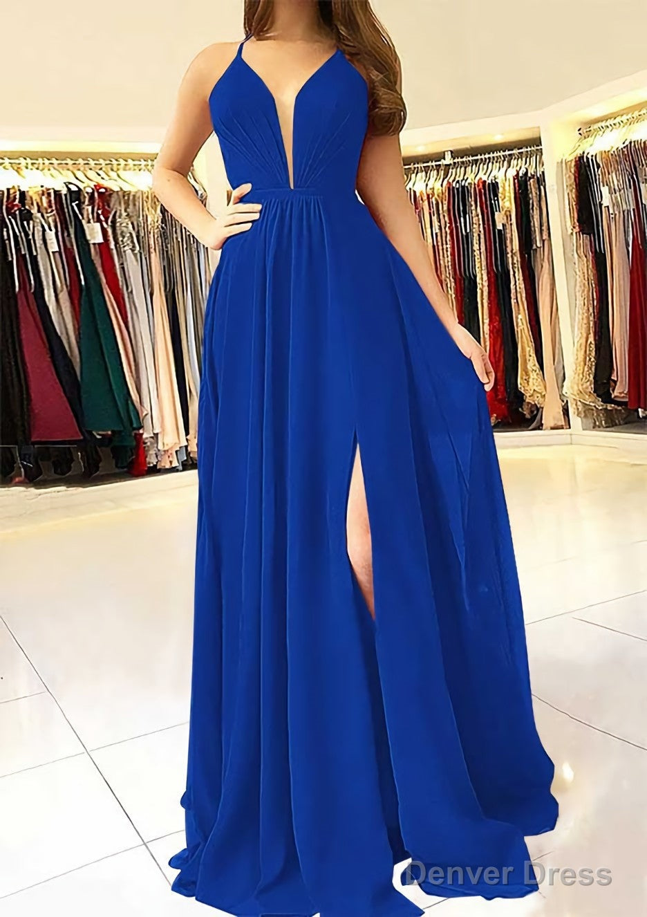A-line/Princess Scalloped Neck Sleeveless Long/Floor-Length Chiffon Prom Dresses With Split