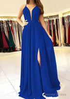A Line Scalloped Neck Sleeveless Long Floor Length Chiffon Prom Dresses With Split