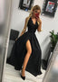 A-line/Princess Scalloped Neck Sleeveless Long/Floor-Length Elastic Satin Prom Dresses With Lace Split