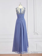 A Line Scoop Asymmetrical Chiffon Mother of the Bride Dresses With Appliques Lace
