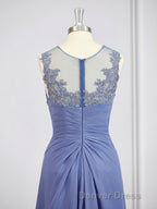 A Line Scoop Asymmetrical Chiffon Mother of the Bride Dresses With Appliques Lace