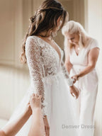 A Line Scoop Cathedral Train Tulle Wedding Dresses With Appliques Lace