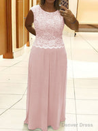 A Line Scoop Floor Length Chiffon Mother of the Bride Dresses With Lace