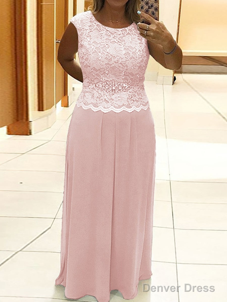 A Line Scoop Floor Length Chiffon Mother of the Bride Dresses With Lace