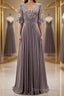 A-line/Princess Scoop Floor-Length Chiffon Mother of the Bride Dresses With Pleats