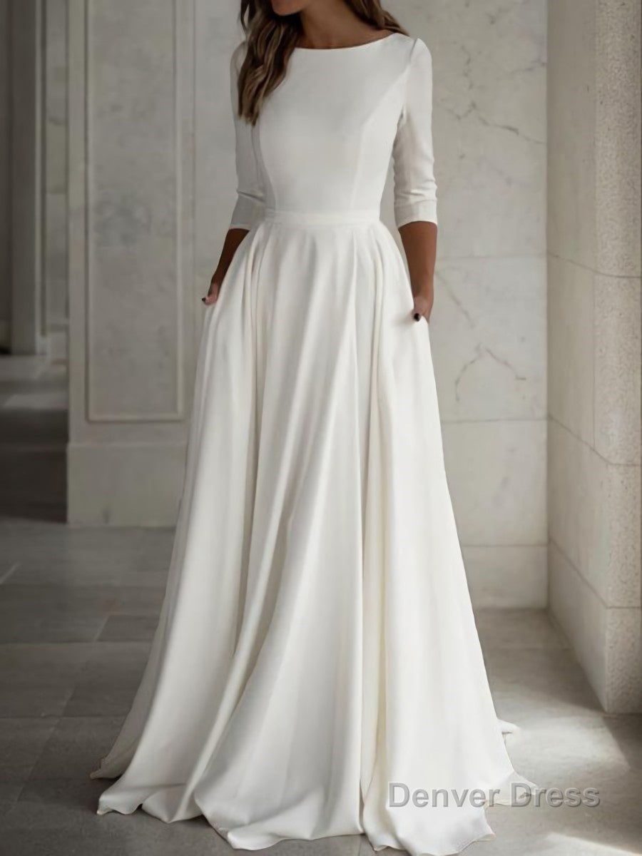 A-Line/Princess Scoop Floor-Length Stretch Crepe Wedding Dresses Main image