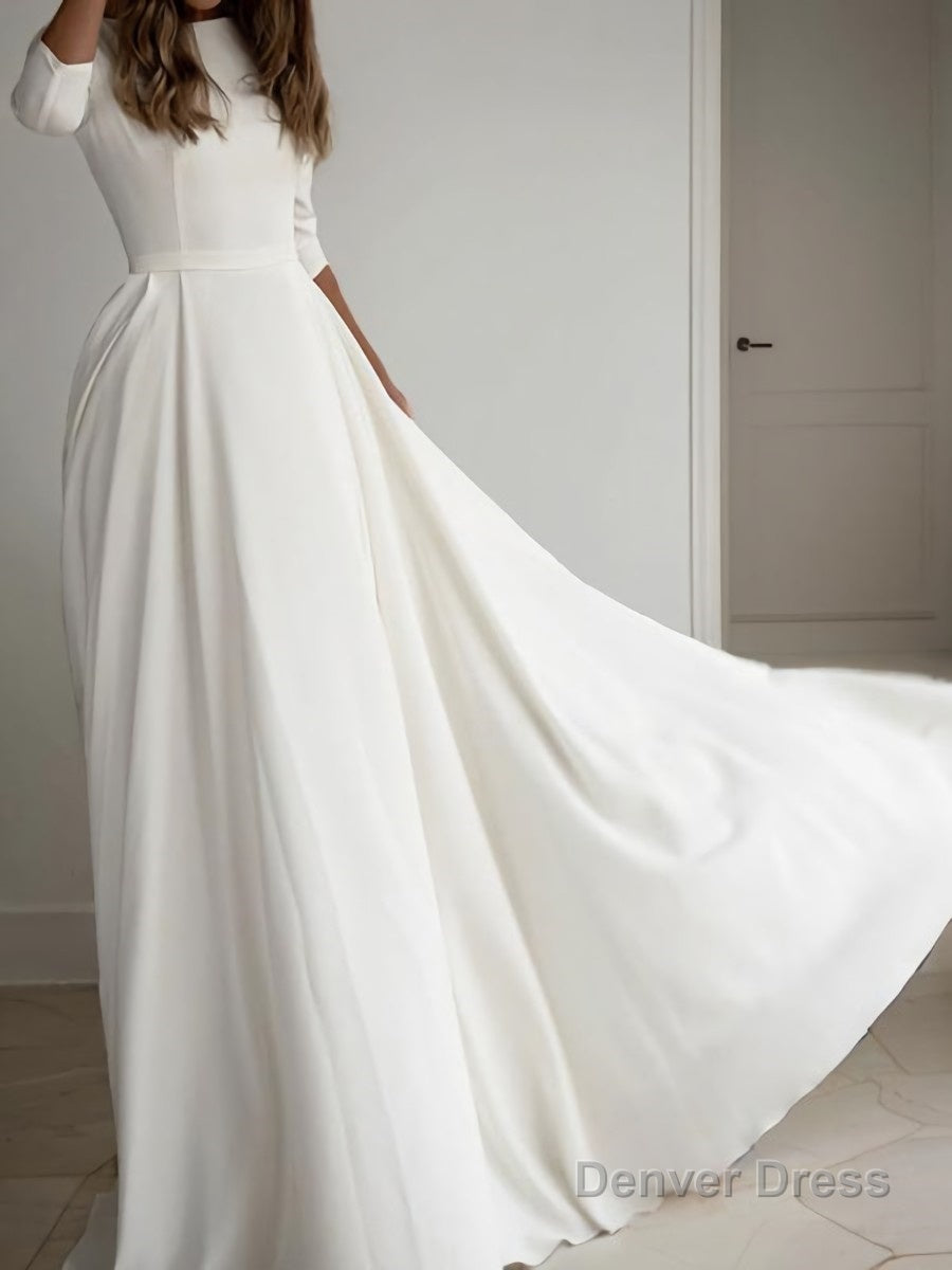 A-Line/Princess Scoop Floor-Length Stretch Crepe Wedding Dresses Secondary image