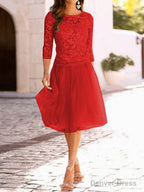 A Line Scoop Knee Length Tulle Mother of the Bride Dresses With Lace Applique