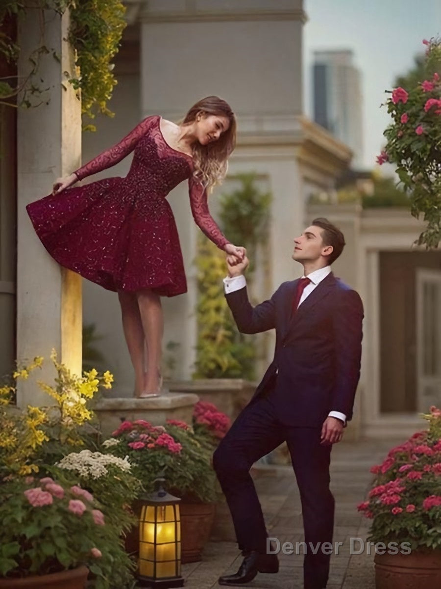 A Line Scoop Short Mini Lace Homecoming Dresses With Sequin Secondary image