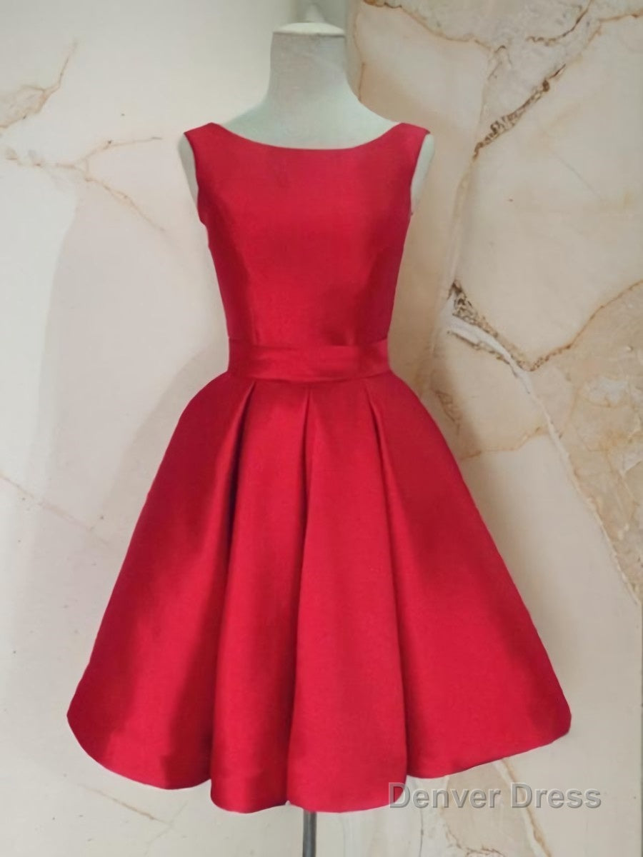 A Line Scoop Short Mini Satin Homecoming Dresses With Bow Secondary image
