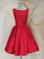 A Line Scoop Short Mini Satin Homecoming Dresses With Bow