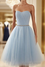 A Line Scoop Short Mini Tulle Homecoming Dresses With Beading