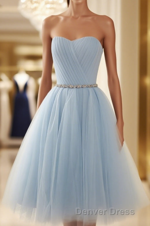 A Line Scoop Short Mini Tulle Homecoming Dresses With Beading