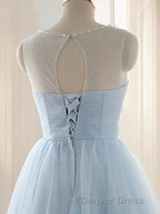 A Line Scoop Short Mini Tulle Homecoming Dresses With Beading