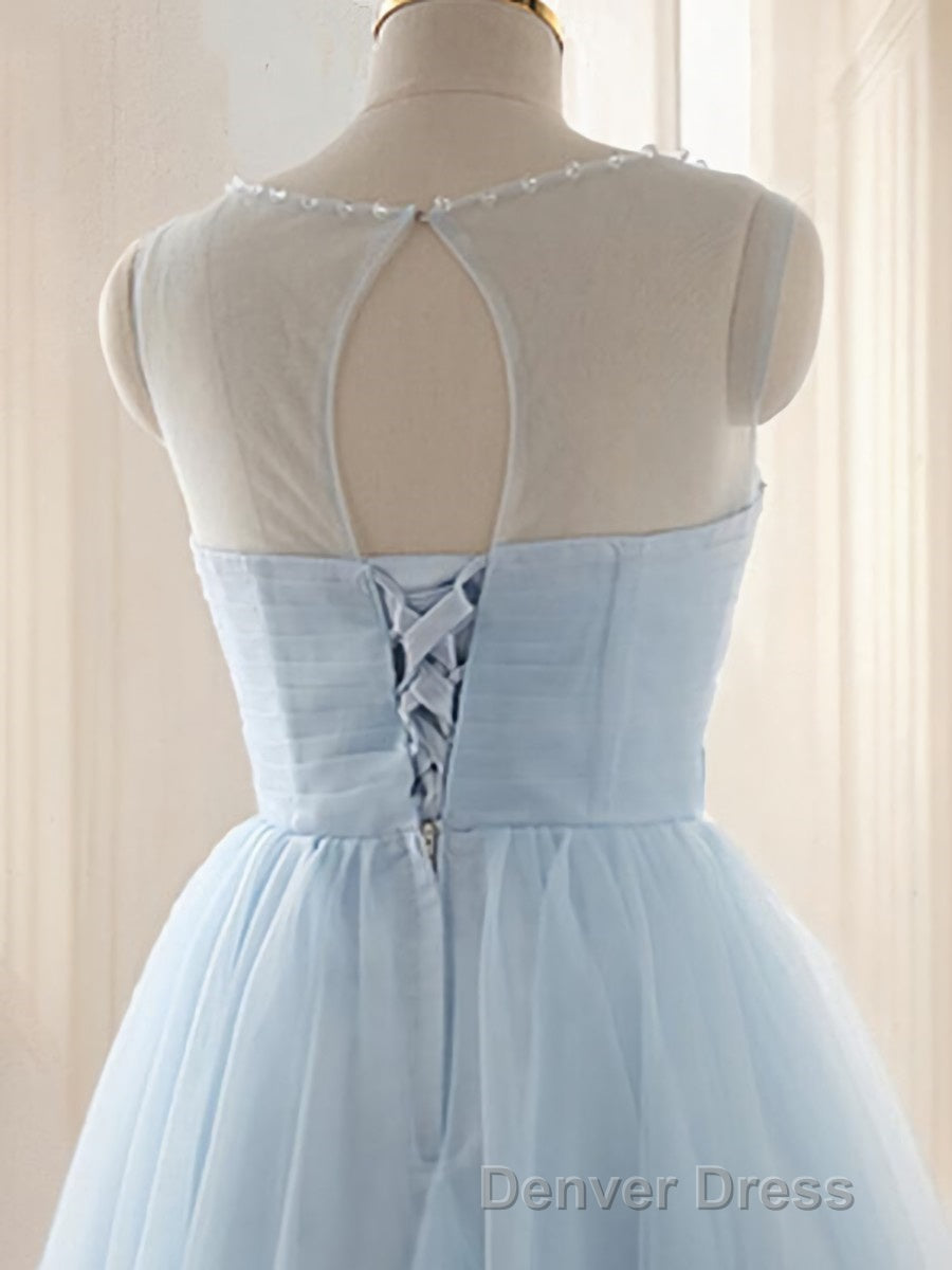 A Line Scoop Short Mini Tulle Homecoming Dresses With Beading