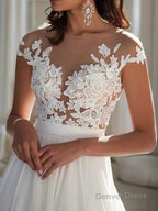 A Line Scoop Sweep Train Chiffon Prom Dresses With Leg Slit