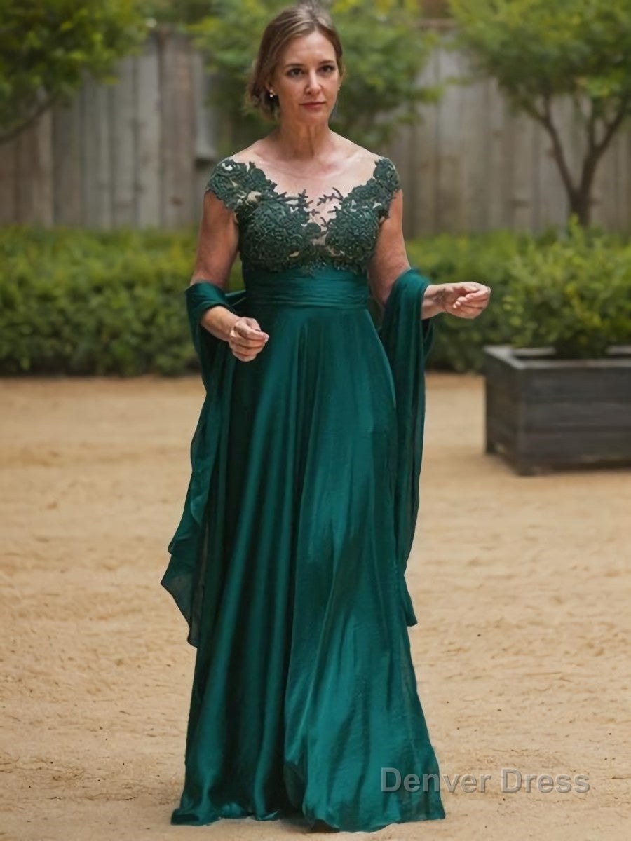 A Line Scoop Sweep Train Satin Chiffon Mother of the Bride Dresses With Belt Sash
