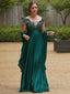 A Line Scoop Sweep Train Satin Chiffon Mother of the Bride Dresses With Belt Sash