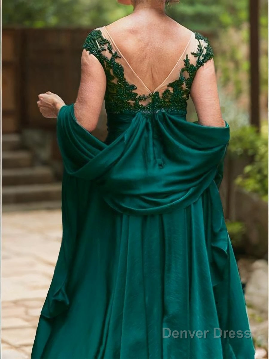 A Line Scoop Sweep Train Satin Chiffon Mother of the Bride Dresses With Belt Sash